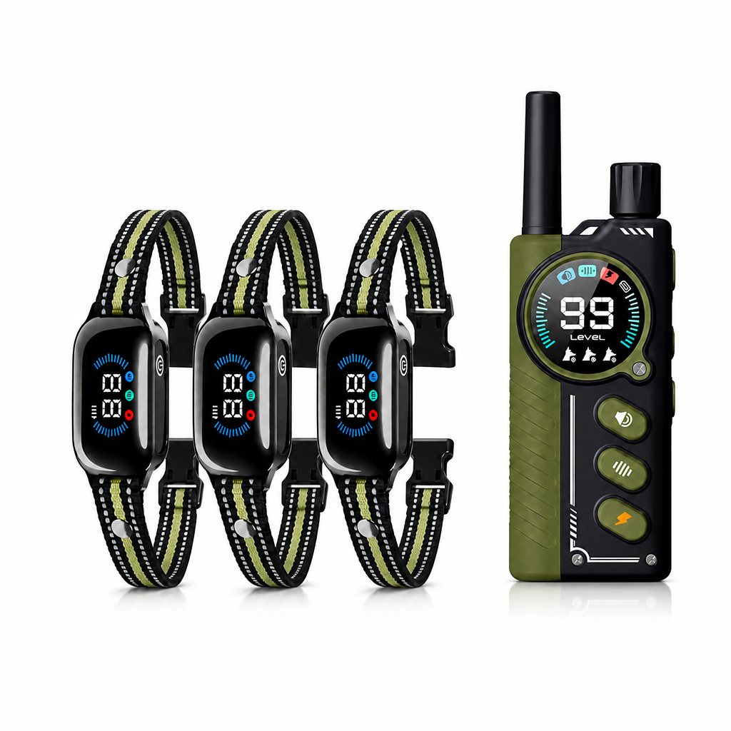 Army Green PD512 remote with three receiver collars