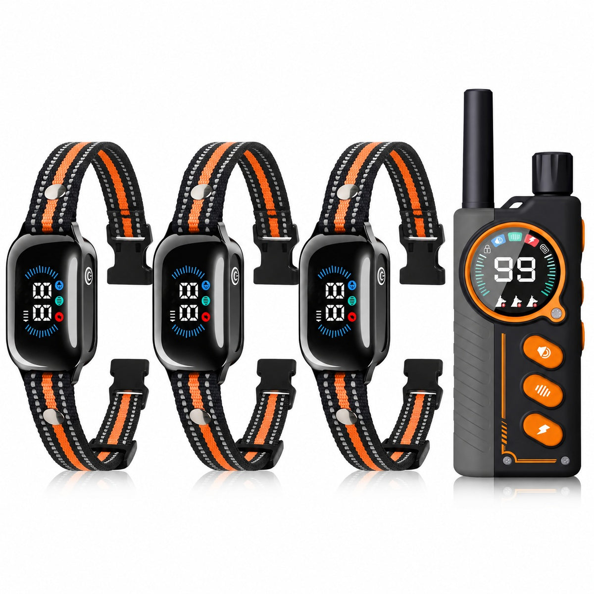 Orange PD512 remote with three receiver collars