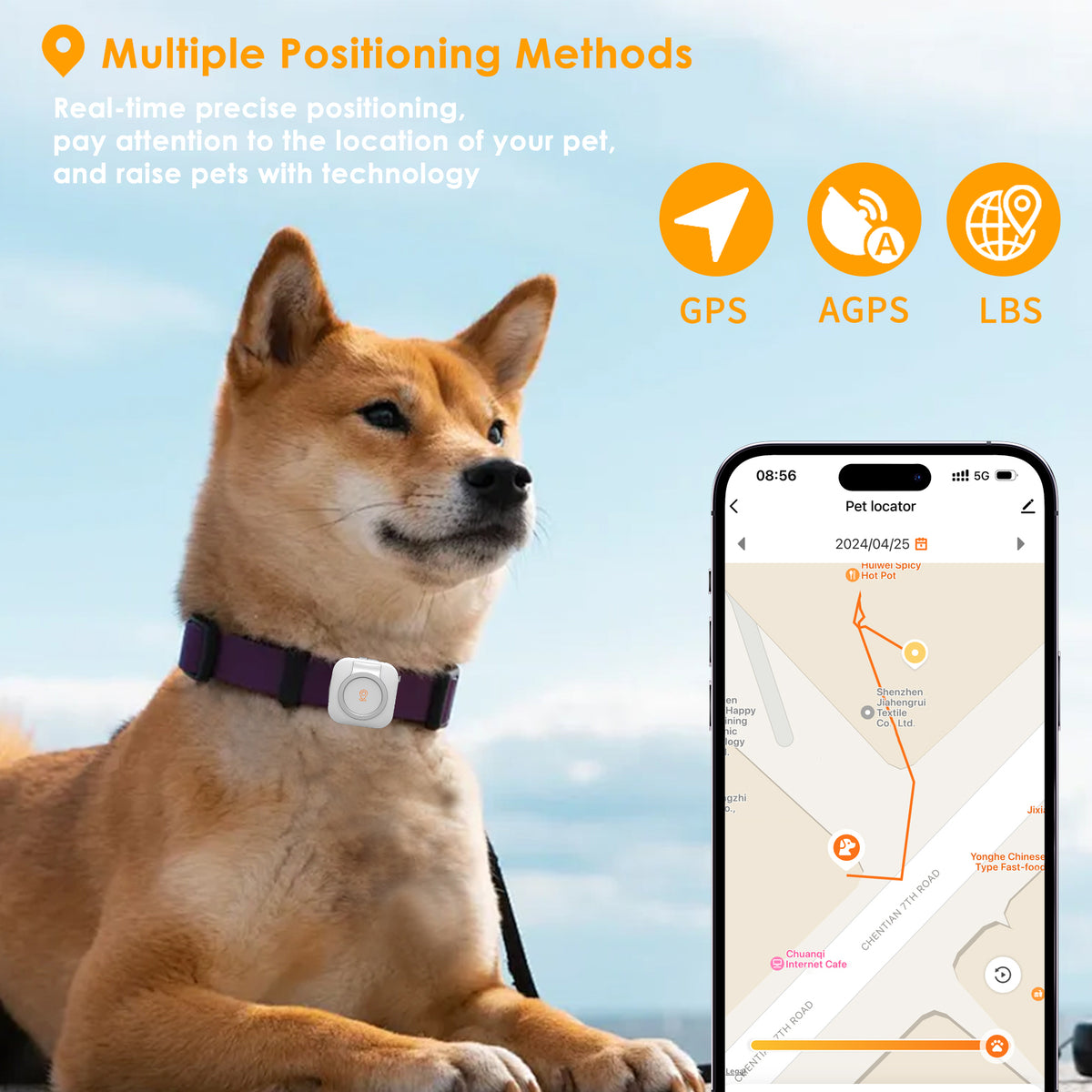 Ywinspire clip-on pet tracker GPS Wi-Fi and LBS positioning methods